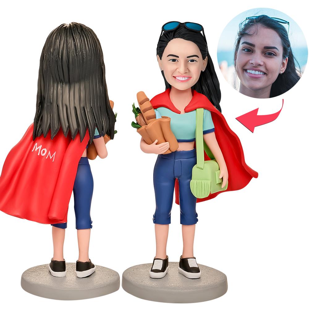 Mother's Day Gifts Super Woman Mom In Apron Custom Figure Bobbleheads