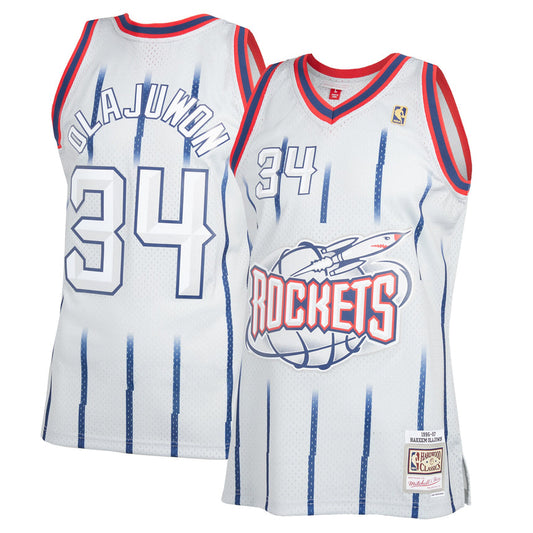 Men's Hakeem Olajuwon Houston Rockets Mitchell & Ness 1996-97 Hardwood Classics Reload 2.0 Swingman Jersey - Gray