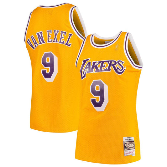 Men's Mitchell & Ness Nick Van Exel Los Angeles Lakers Gold 1996-97 Hardwood Classics Swingman Jersey