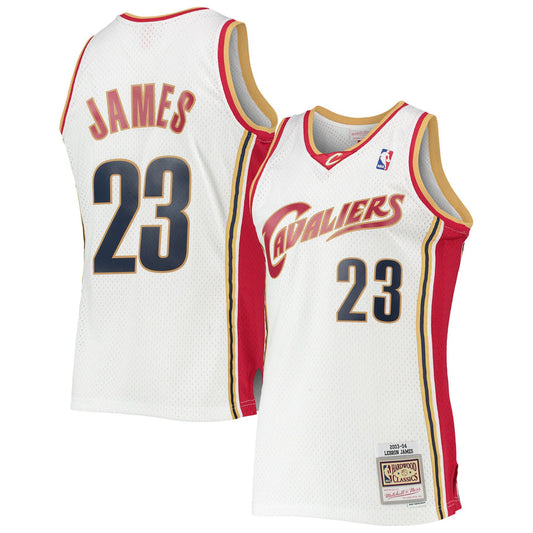 Men's Mitchell & Ness LeBron James White Cleveland Cavaliers 2003-04 Hardwood Classics Swingman Jersey