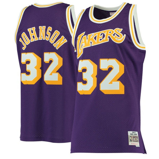 Men's Los Angeles Lakers Magic Johnson Mitchell & Ness Purple 1984-85 Hardwood Classics Swingman Jersey