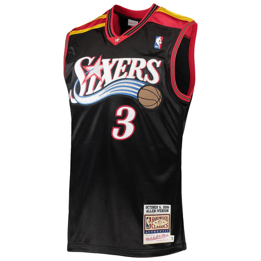 Men's Allen Iverson Mitchell & Ness 76ers Hardwood Classics Authentic Jersey - Black