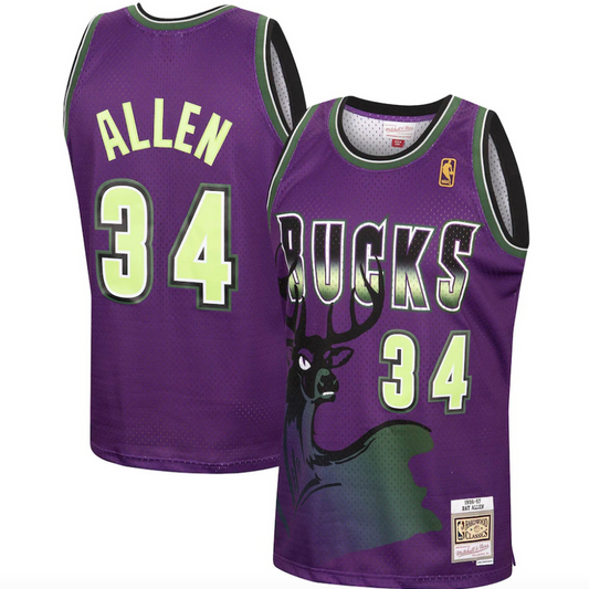 Men's Ray Allen Milwaukee Bucks Mitchell & Ness 1996-97 Hardwood Classics Reload Swingman Jersey - Purple