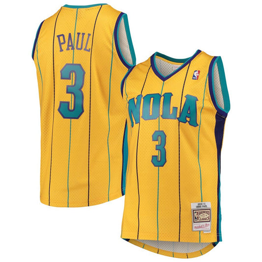 Men's New Orleans Hornets Chris Paul Mitchell & Ness Yellow Hardwood Classics Swingman Jersey