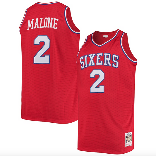 Mens Philadelphia 76ers Moses Malone Mitchell & Ness Red 1982-83 Hardwood Classics Swingman Jersey