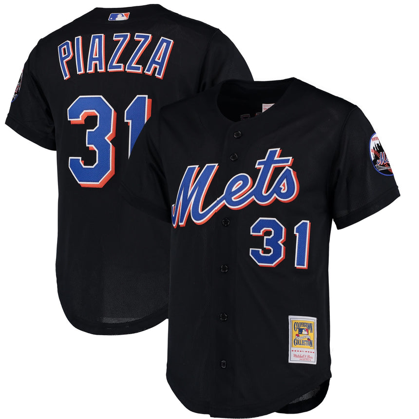 Men's New York Mets Mike Piazza Mitchell & Ness Black Cooperstown Collection Mesh Batting Practice Jersey