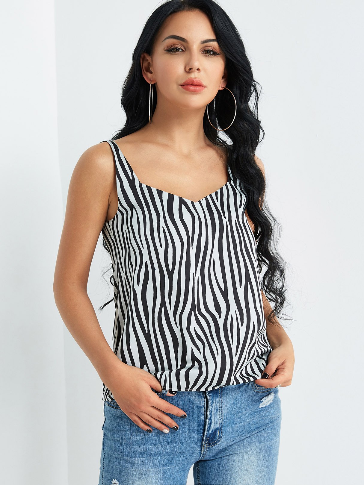 V-Neck Zebra Sleeveless Camis