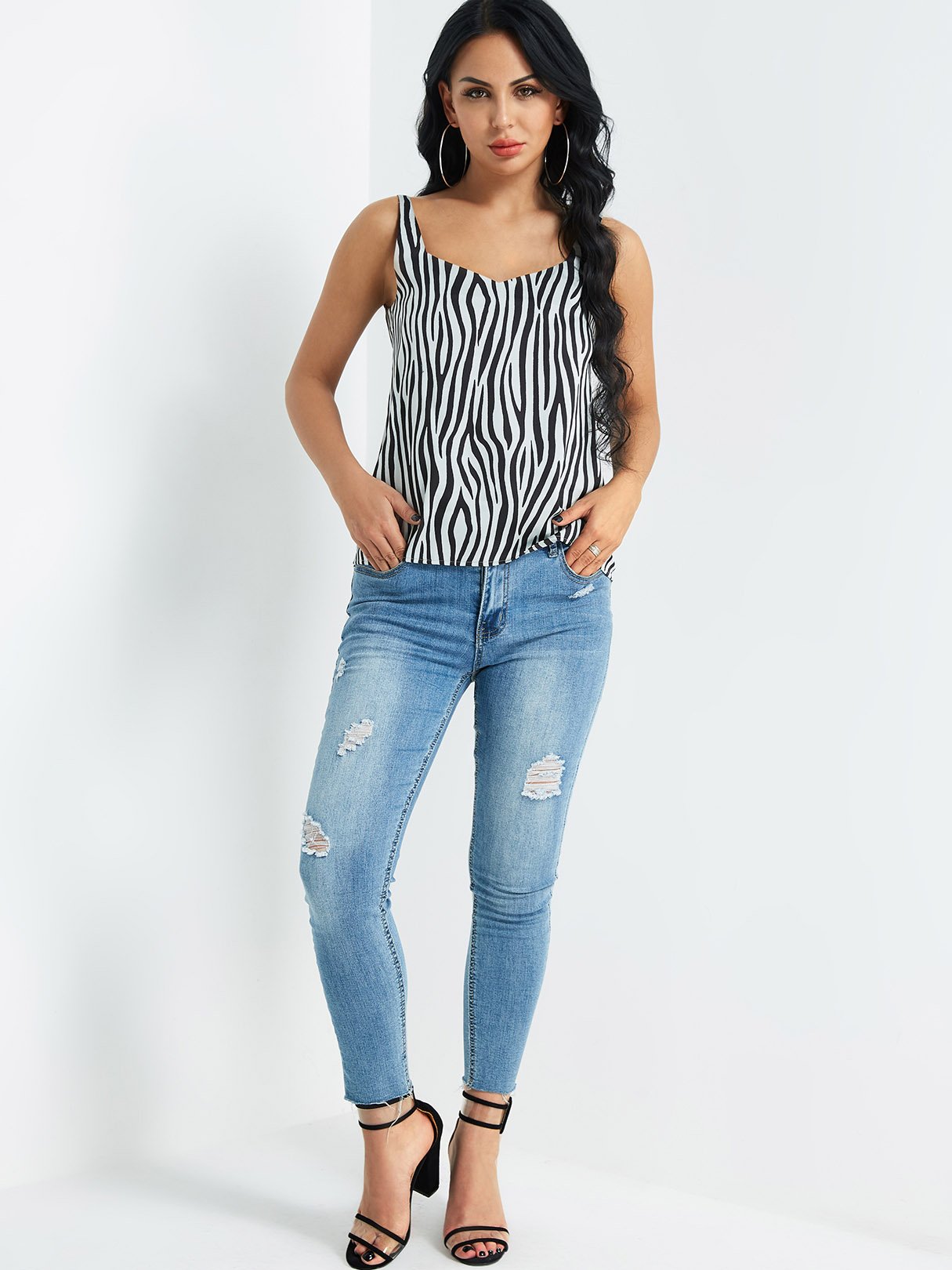 V-Neck Zebra Sleeveless Camis