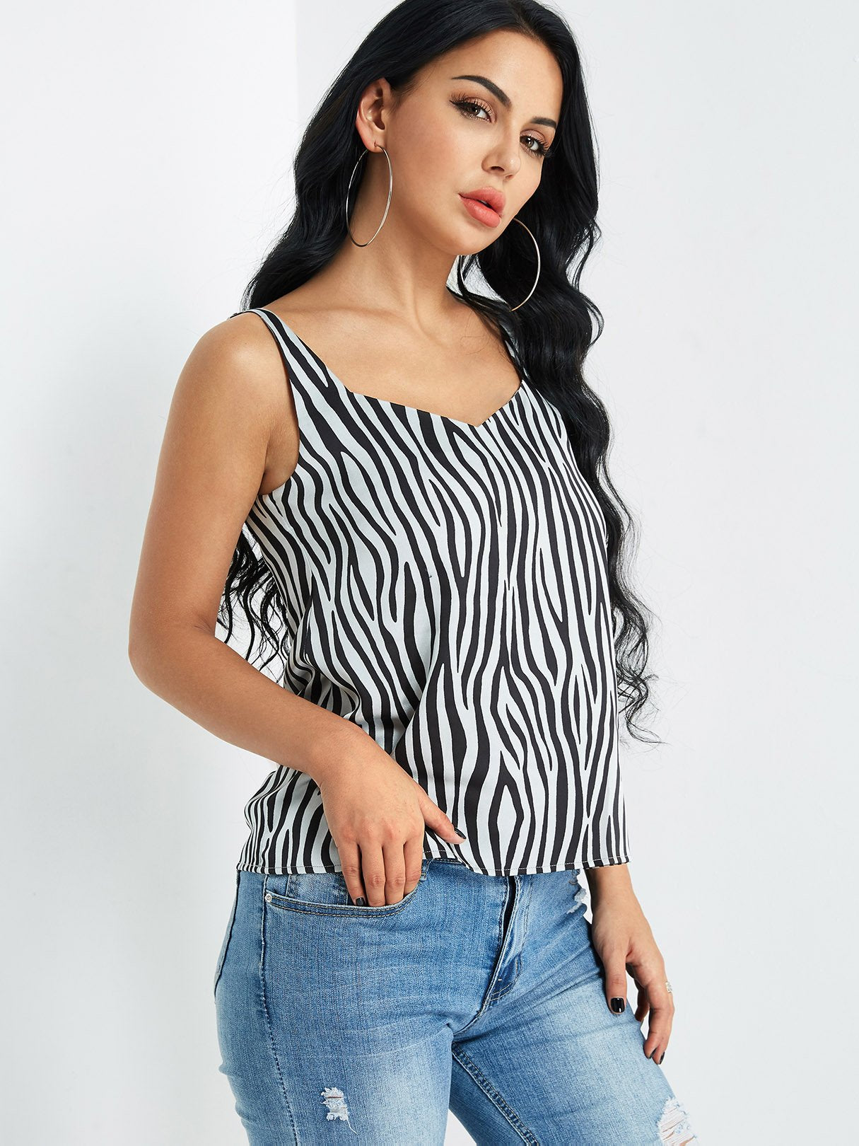 V-Neck Zebra Sleeveless Camis