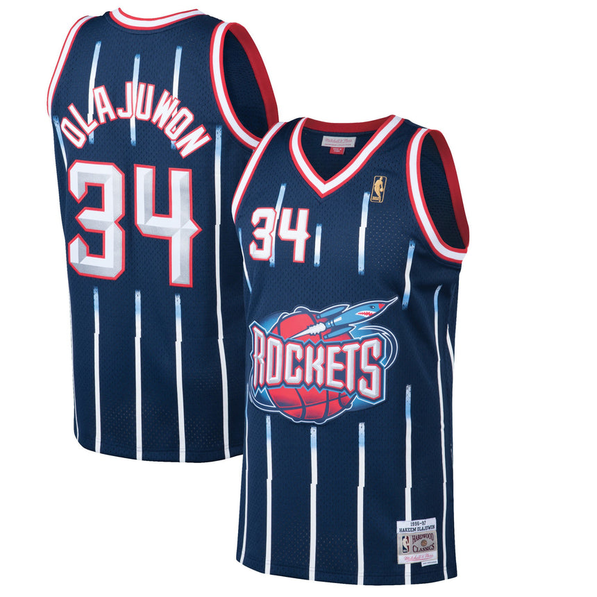 Men's Houston Rockets Hakeem Olajuwon Mitchell & Ness Navy 1996-97 Hardwood Classics Swingman Jersey