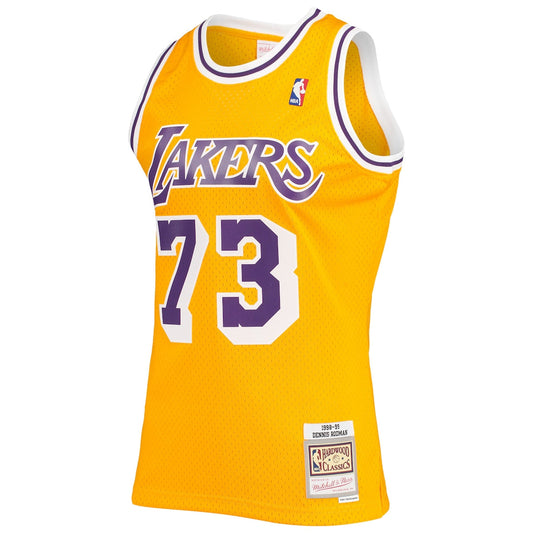 Men's Dennis Rodman Mitchell & Ness Lakers '71 Swingman Jersey - Gold