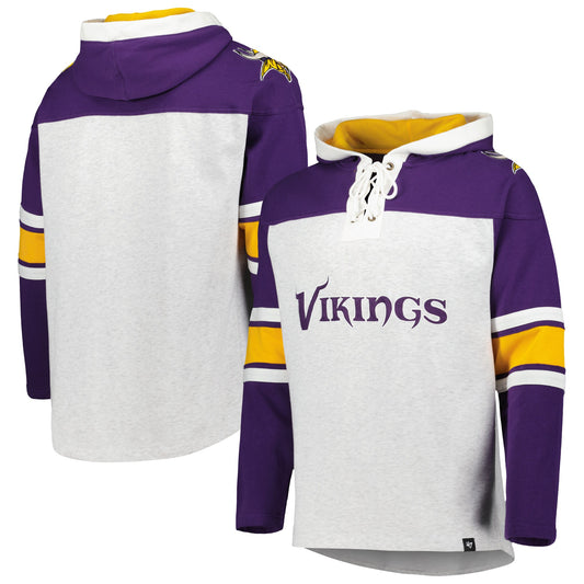 Minnesota Vikings '47 Gridiron Lace-Up Pullover Hoodie - Heather Gray