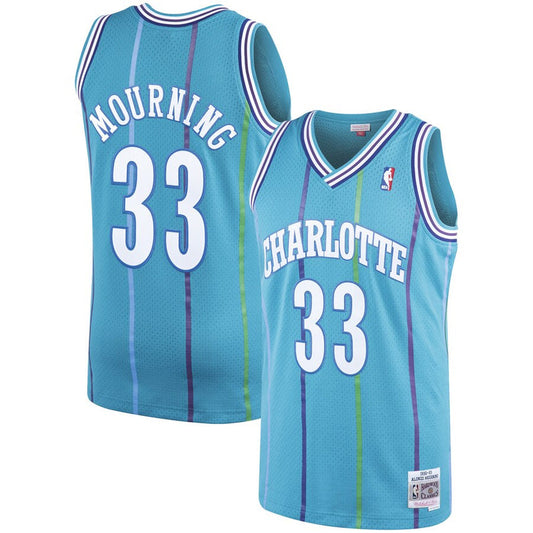 Men??s Alonzo Mourning Charlotte Hornets 1992-93 Swingman Replica Jersey By Mitchell & Ness