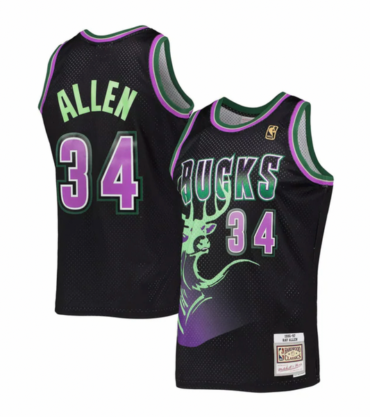 Men's Mitchell & Ness Ray Allen Black Milwaukee Bucks Hardwood Classics Reload 2.0 Swingman Jersey