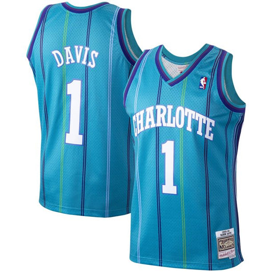 Men??s Baron Davis Charlotte Hornets Teal 1999-2000 Swingman Replica Jersey By Mitchell & Ness