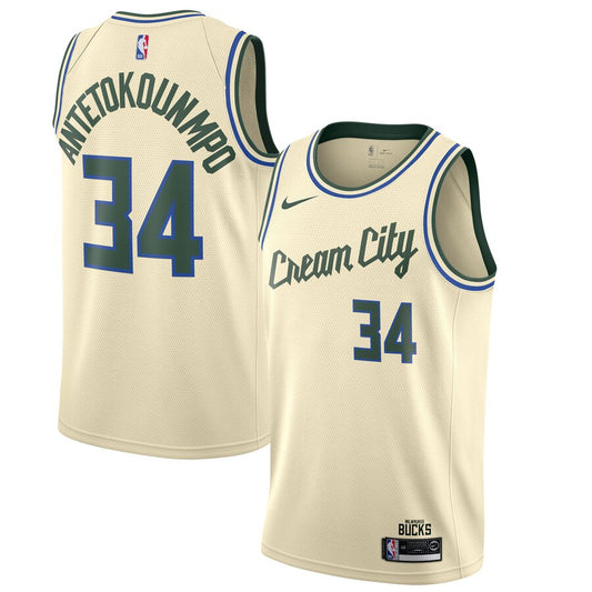 Men's Milwaukee Bucks Giannis Antetokounmpo City Icon Jersey Cream