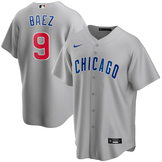 Mens Chicago Cubs Javy Baez Cool Base Replica Jersey Grey