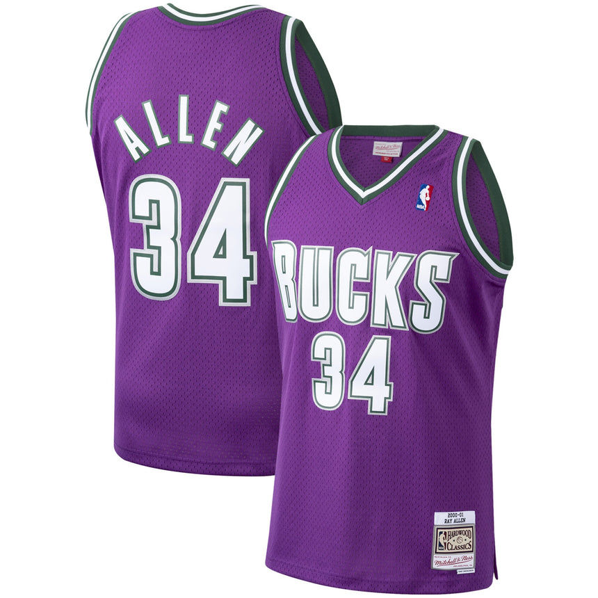 Men's Mitchell & Ness Ray Allen Milwaukee Bucks Purple 2000-01 Hardwood Classics Swingman Jersey