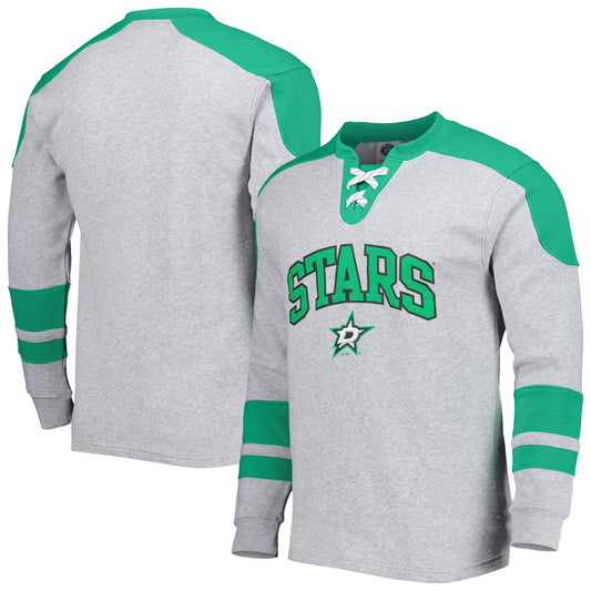 Men's Heather Gray Dallas Stars Classic Fit Lace-Up Pullover Sweatshirt