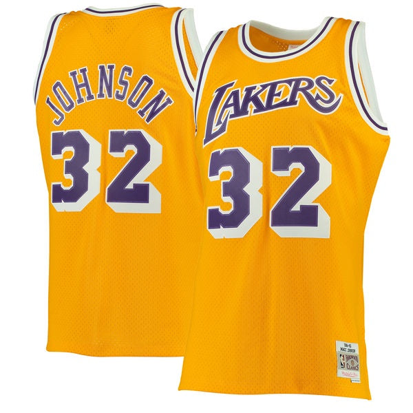 Men's Los Angeles Lakers Magic Johnson Mitchell & Ness Gold 1984-85 Hardwood Classics Swingman Jersey