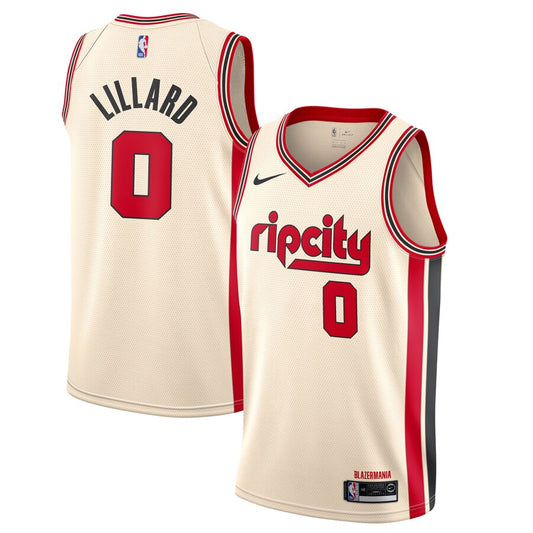 Men's Portland Trail Blazers Damian Lillard City Edition Jersey Cream